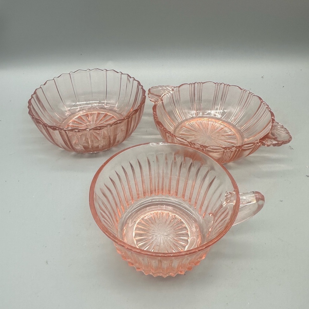 Anchor Hocking Pink Depression Glass Bowls and Cup set